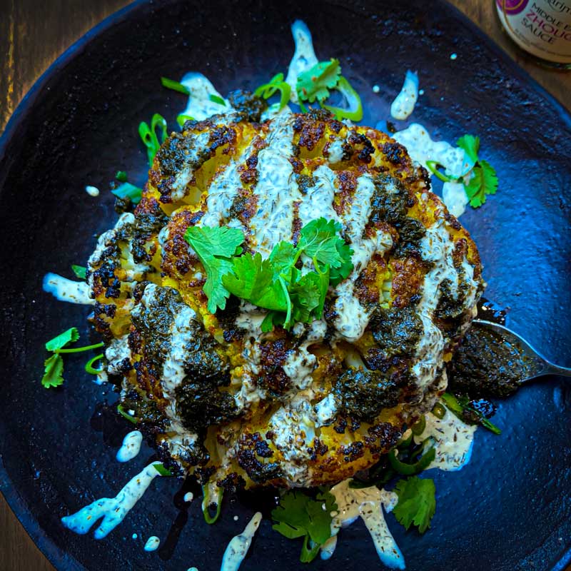 Zhoug whole roasted cauliflower